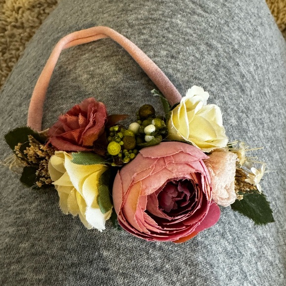 Handmade OOAK Pink Embellished Floral Tulle Baby Romper and Headband sitter size - Picture 4 of 5